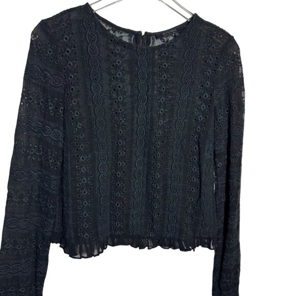 AllSaints Top Womens Dakota Embroidered Eyelet Blouse Sheer Black US size 2 UK 6 - Picture 2 of 10